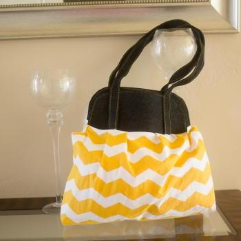 Yellow Chevron Large Pleated Purse - Large Bag - Diaper Bag - Tote Handbag - Book bag - School bag -